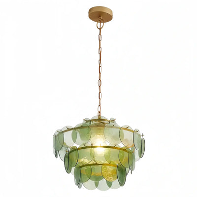 Vetro Art Deco Glass Chandelier -- Green Layered Pendant for Dining Room