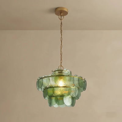 Vetro Art Deco Glass Chandelier -- Green or Orange Layered Pendant for Dining Room