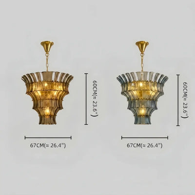 Vetro Mid-Century Handcrafted Murano Glass Chandelier -- Blue/Amber for Living Room Size