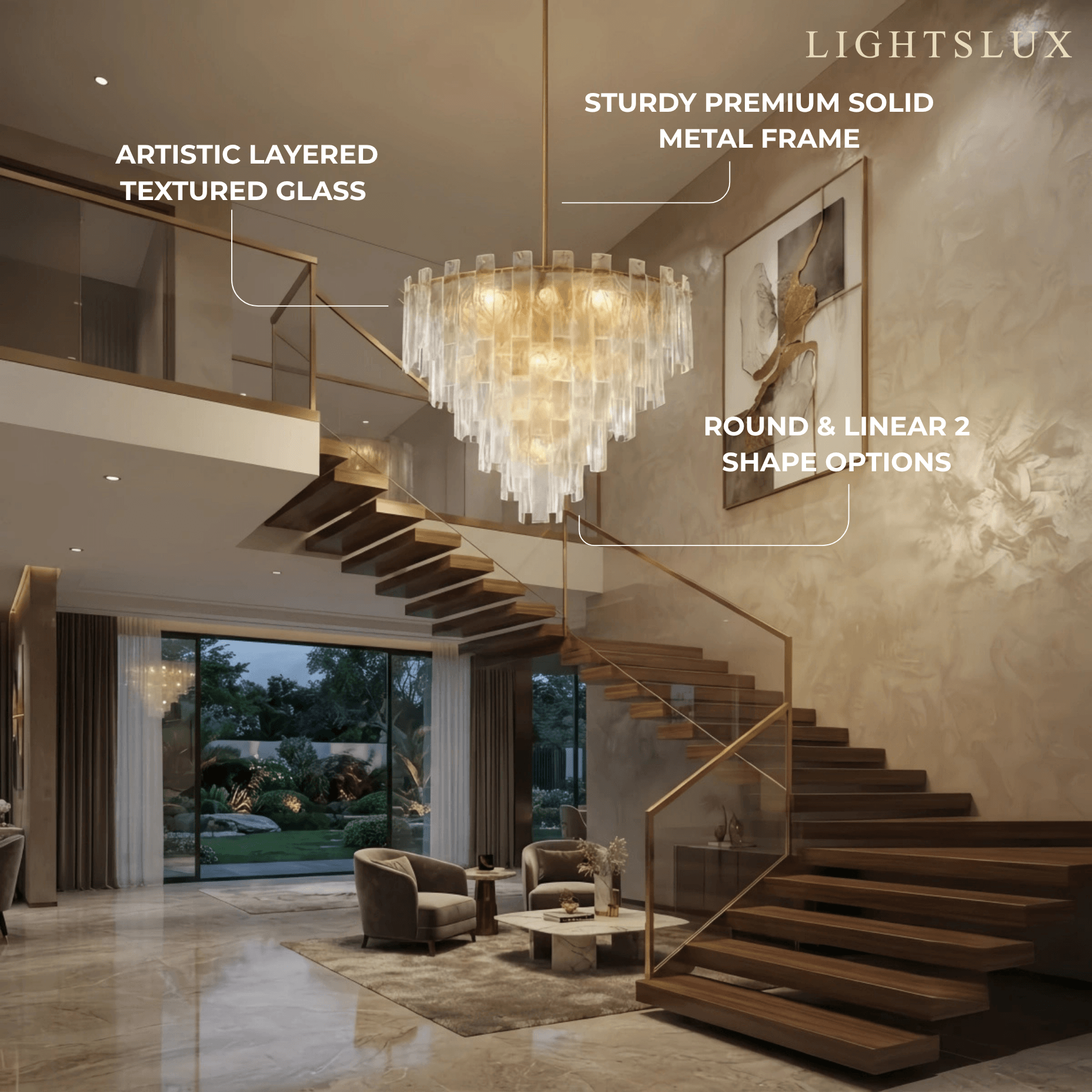 Excelis Luxury Chandelier -- Hand-Blown Glass & Metal for Living Room / Foyer