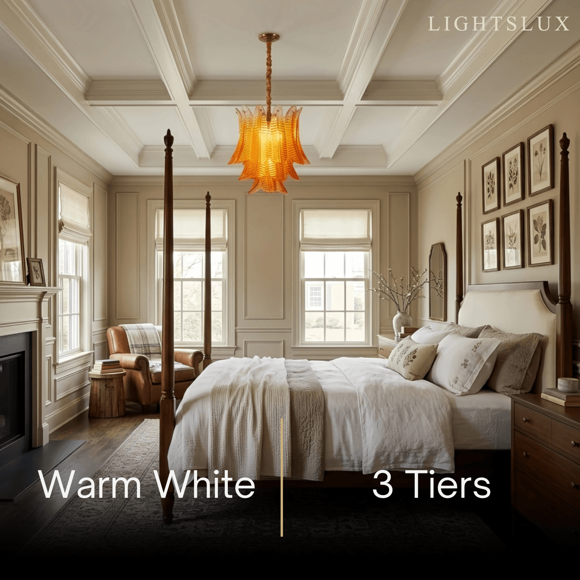Excelis Luxury Glass Chandelier -- Amber Cascading Leaves for Dining Room/Bedroom