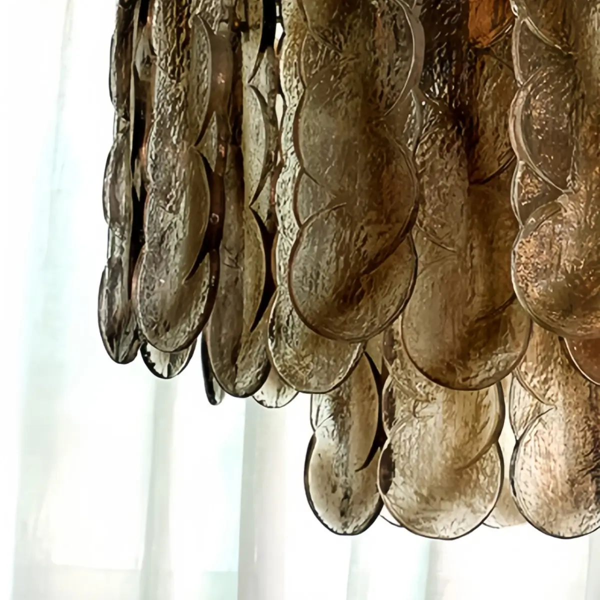 Vetro Vintage Glass Chandelier -- Smoked Gray Murano & Metal for Dining Room Detail