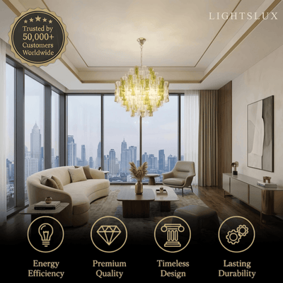 Excelis Luxury Glass Chandelier -- Clear & Green Hourglass