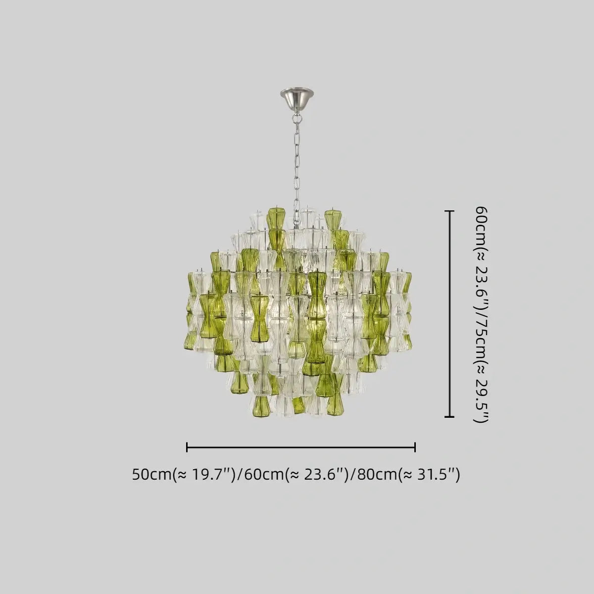 Excelis Luxury Glass Chandelier -- Clear & Green Hourglass