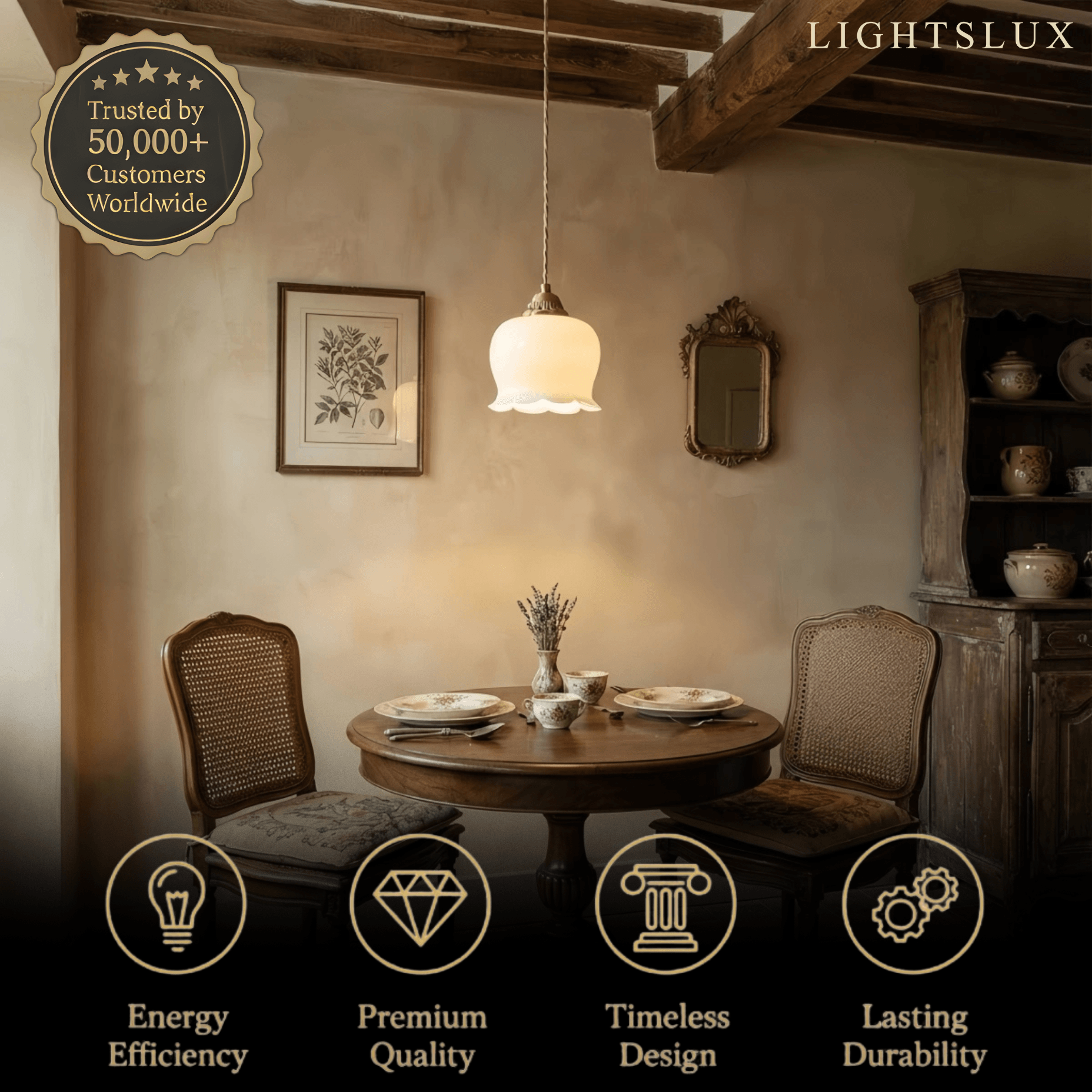 Crema Elegant Floral Pendant Lamp -- Brass & Resin Beige/White for Dining Room