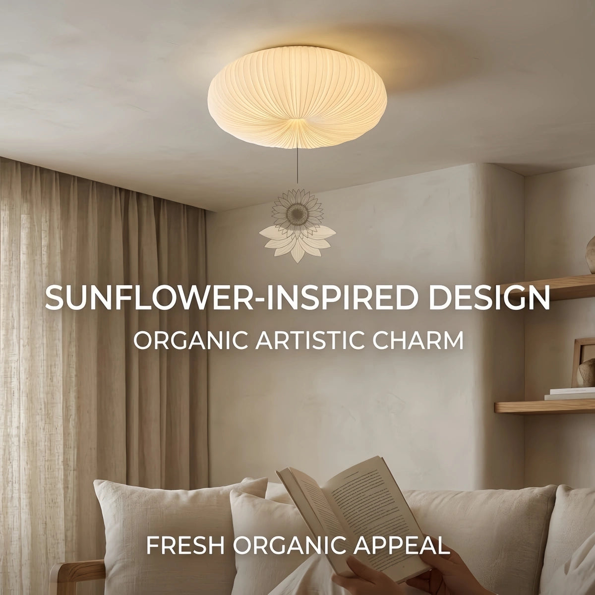 Crema Minimalist Ceiling Light -- PE & Metal, Beige for Living Room