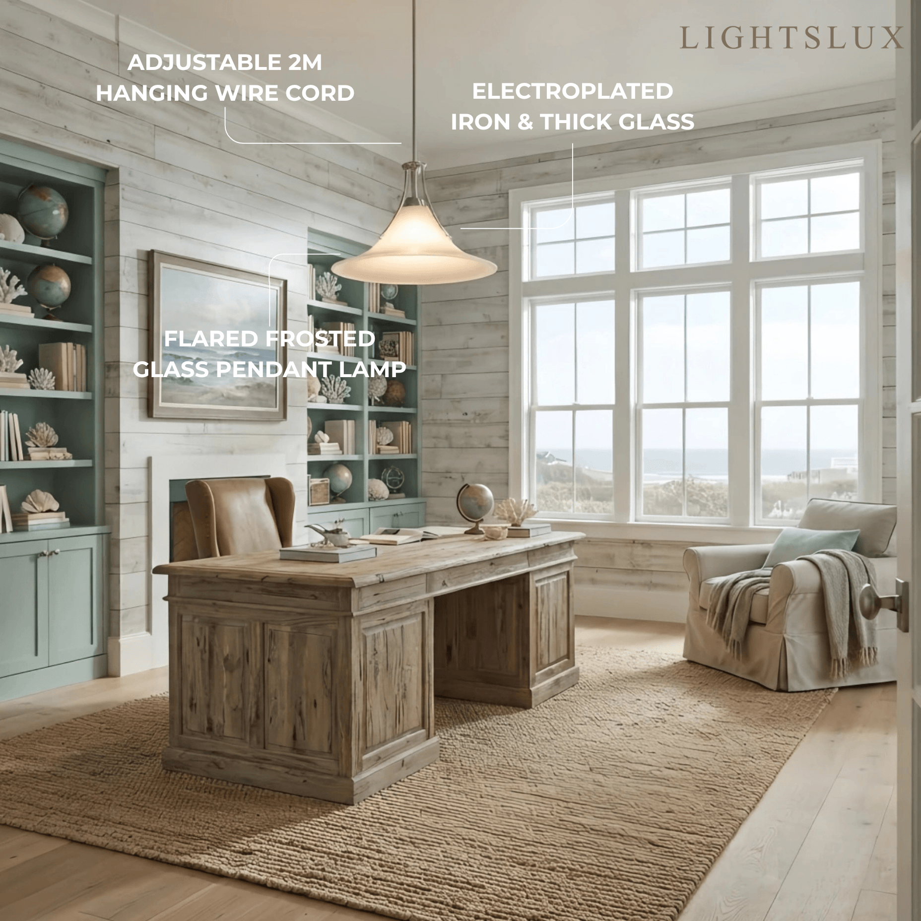 Vetro Minimalist Glass Pendant Light -- Anti-Glare White Finish for Study Room