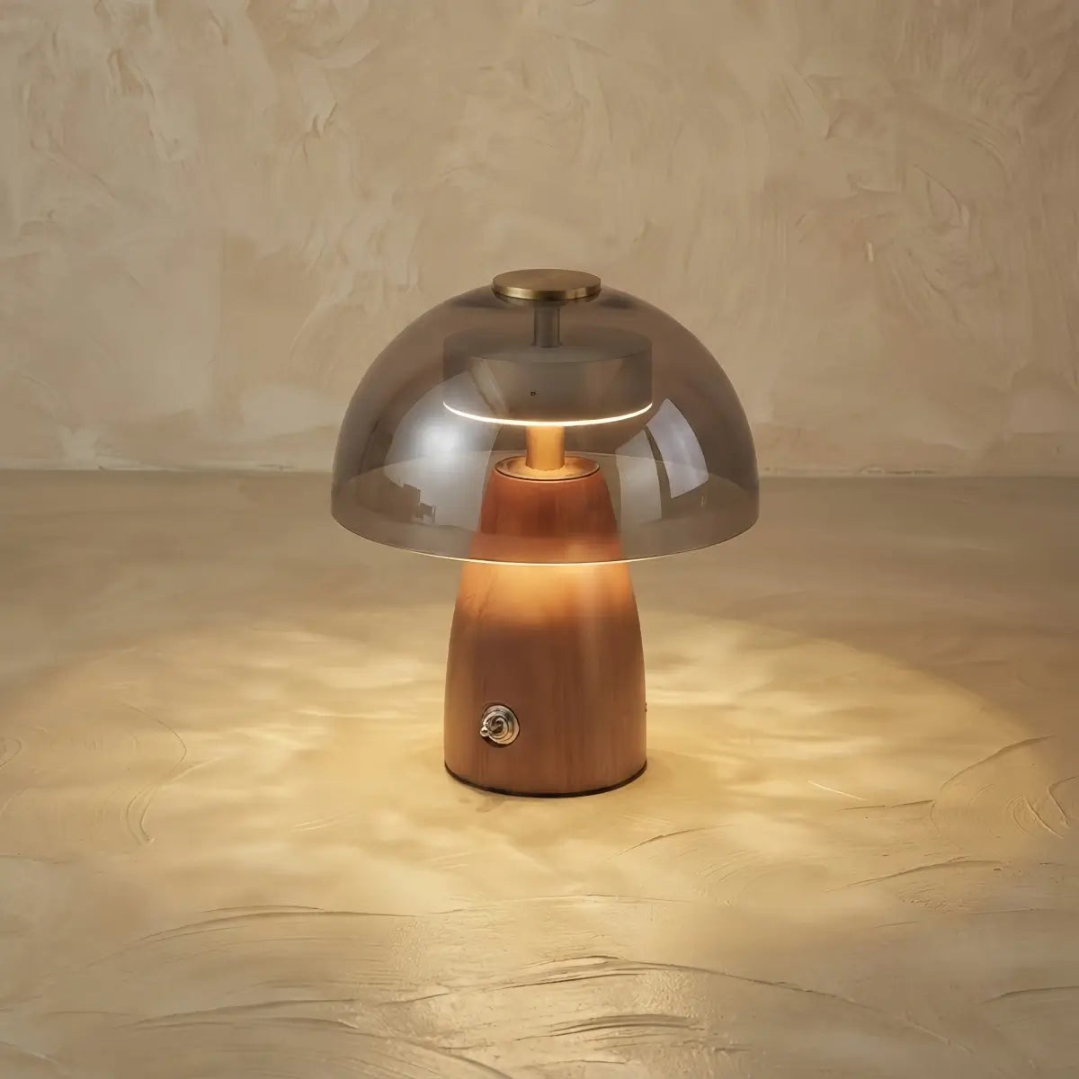 Vintage Table Lamp — Rubber wood & Smoked Glass for Bedroom Study