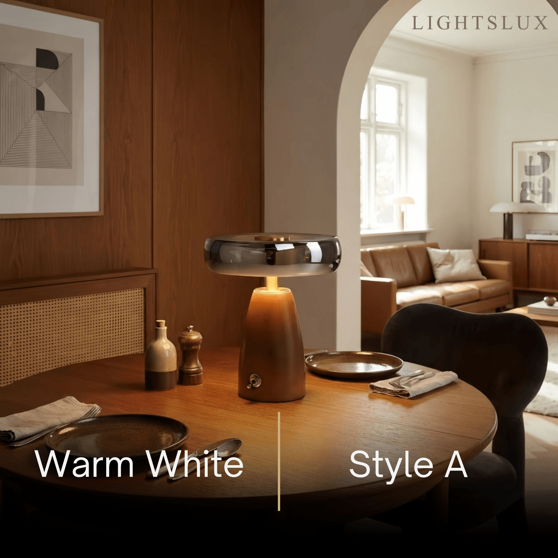 Vetro Vintage Table Lamp — Rubber wood & Smoked Glass Dining