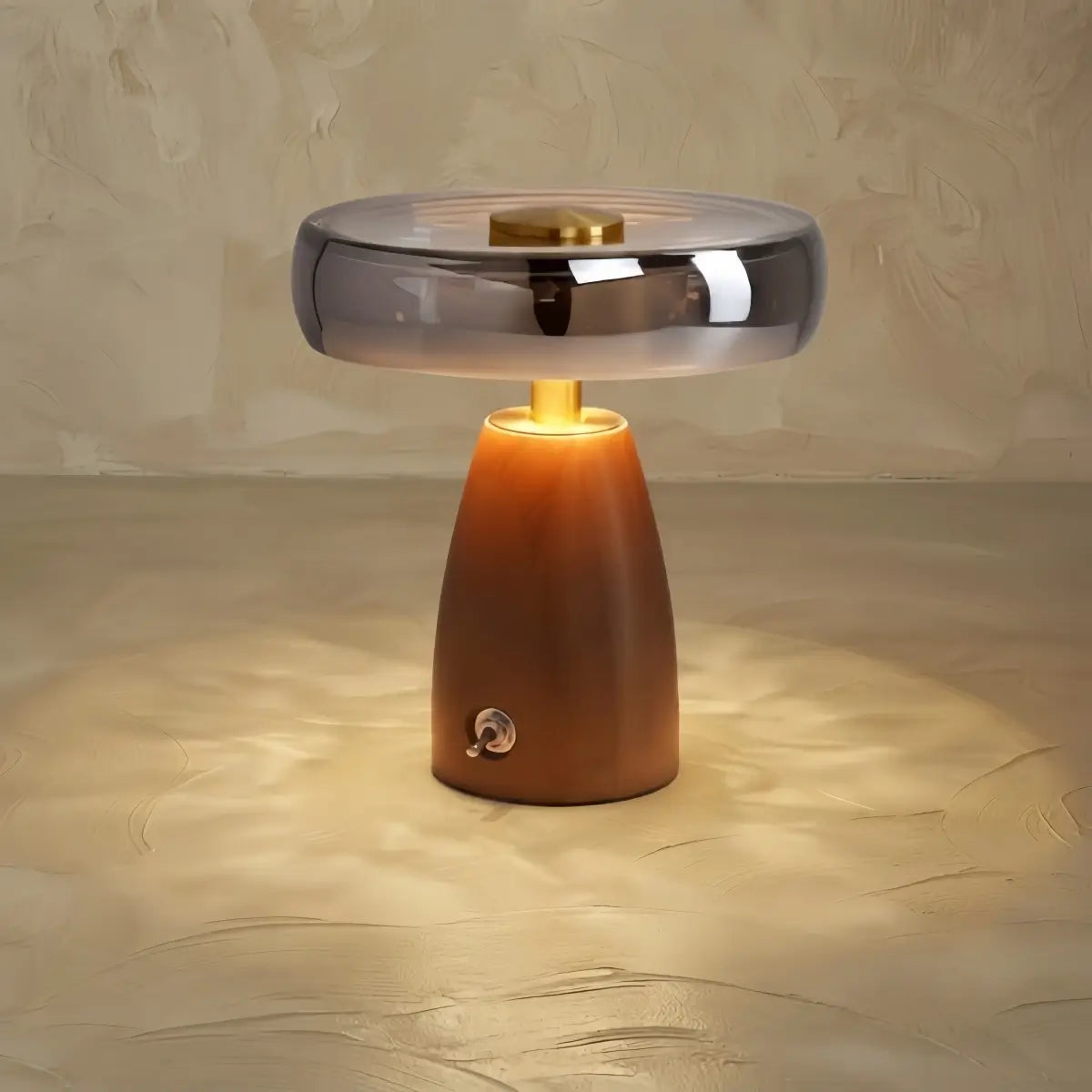 Vintage Table Lamp — Rubber wood & Smoked Glass for Bedroom Study