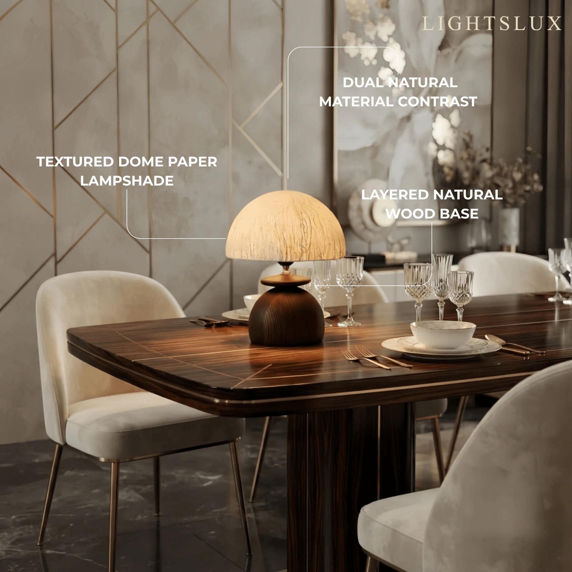 Zenno Wabi-sabi Table Lamp -- Paper Shade & Wood Base for Dining Room