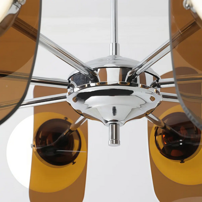 Art Deco Pendant Lamp-- Metal & Acrylic Brown/Orange Detail