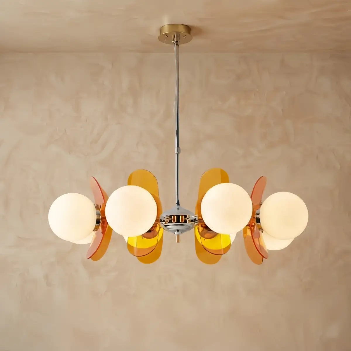 Vivara Art Deco Pendant Lamp-- Metal & Acrylic Brown/Orange for Dining Room