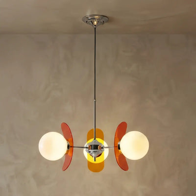 Art Deco Pendant Lamp-- Metal & Acrylic Brown/Orange for Dining Room