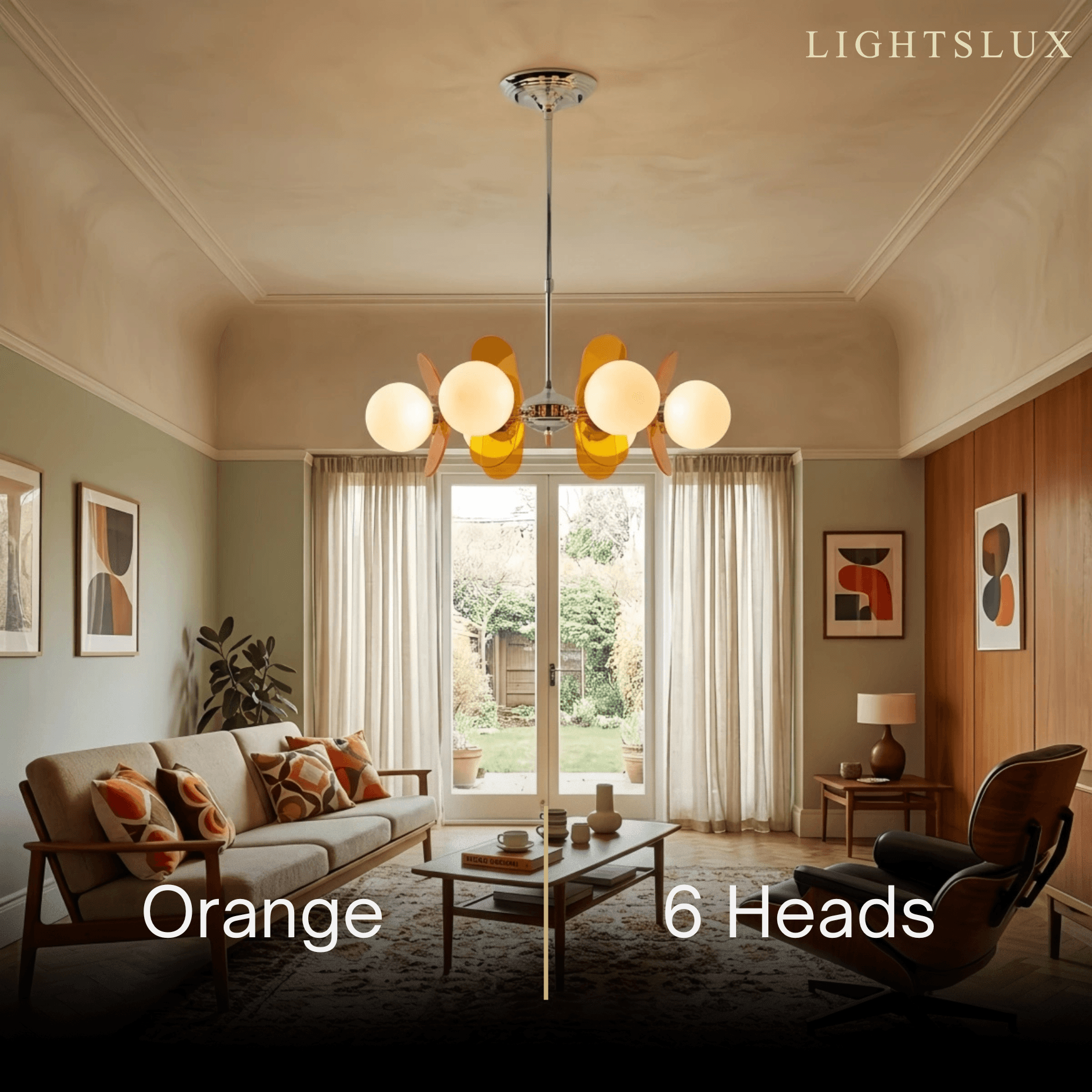 Vivara Art Deco Pendant Lamp-- Metal & Acrylic Orange for Dining Room
