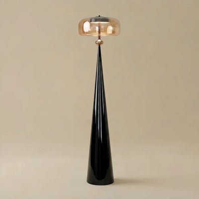 Vetro Modern Glass Floor Lamp -- Black Metal & Smoke Grey/Amber for Living Room
