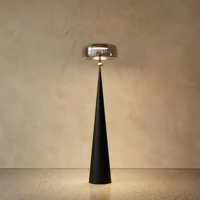 Vetro Modern Glass Floor Lamp -- Black Metal & Smoke Grey/Amber