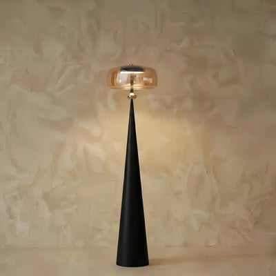 Vetro Modern Glass Floor Lamp -- Black Metal & Smoke Grey/Amber for Living Room