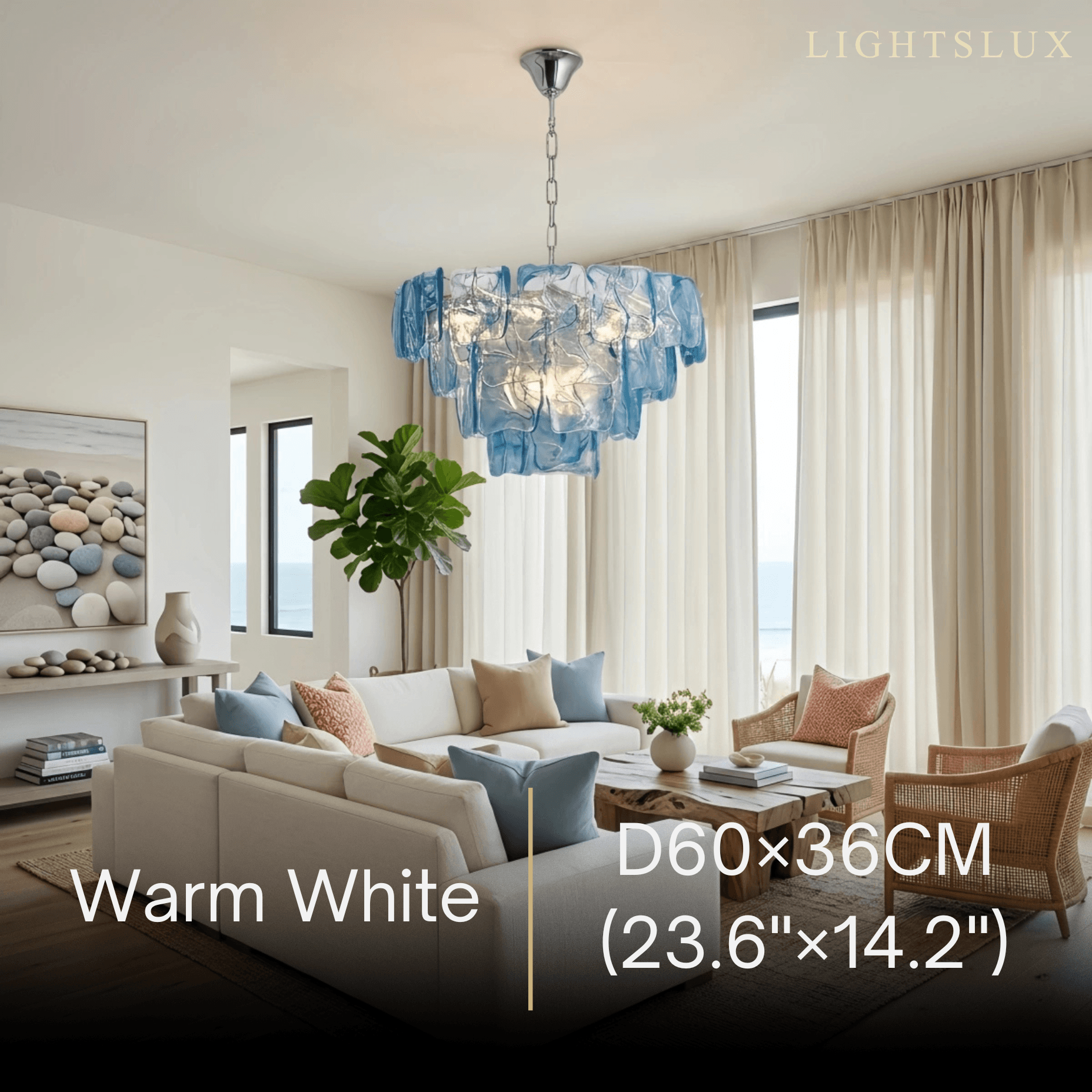Luxury Branch-Style Tiered Chandelier— Metal & Glass Blue for Dining Room