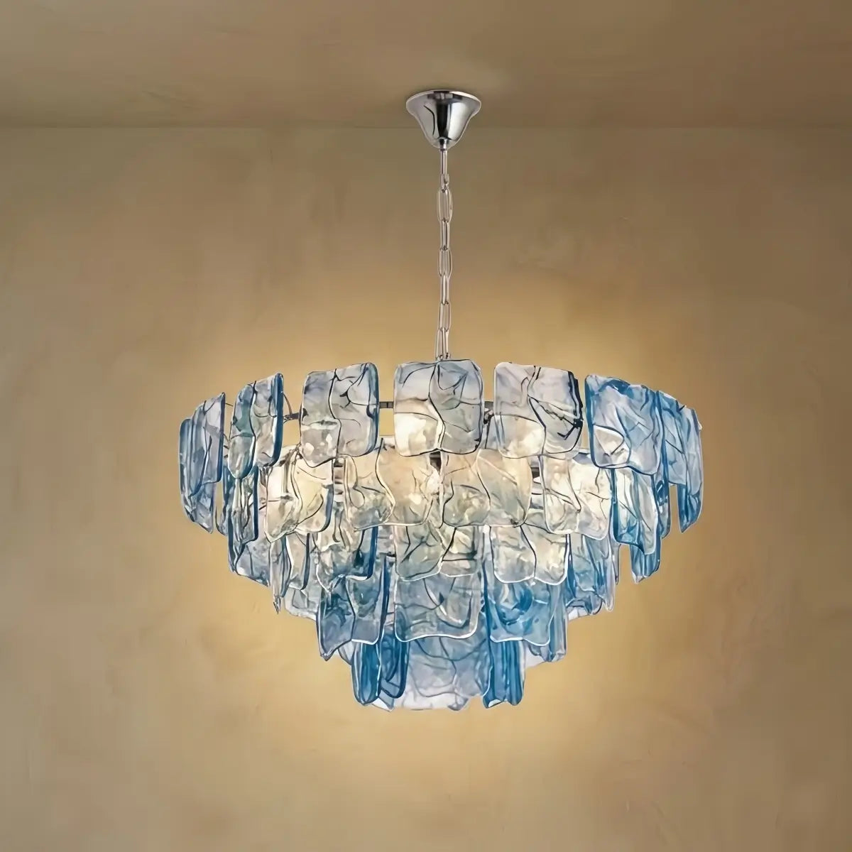 Excelis Luxury Branch-Style Tiered Chandelier— Metal & Glass Blue for Dining Room