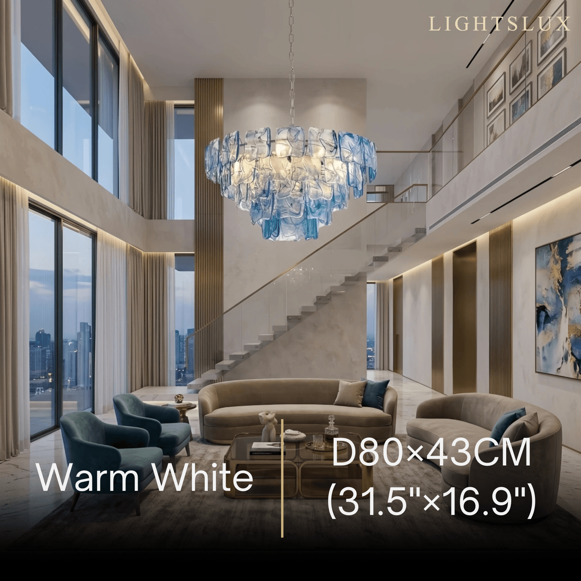 Luxury Branch-Style Tiered Chandelier— Metal & Glass Blue for Dining Room