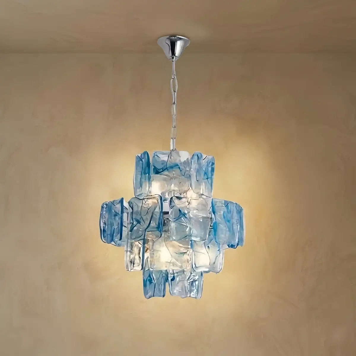 Luxury Branch-Style Tiered Chandelier— Metal & Glass Blue for Dining Room
