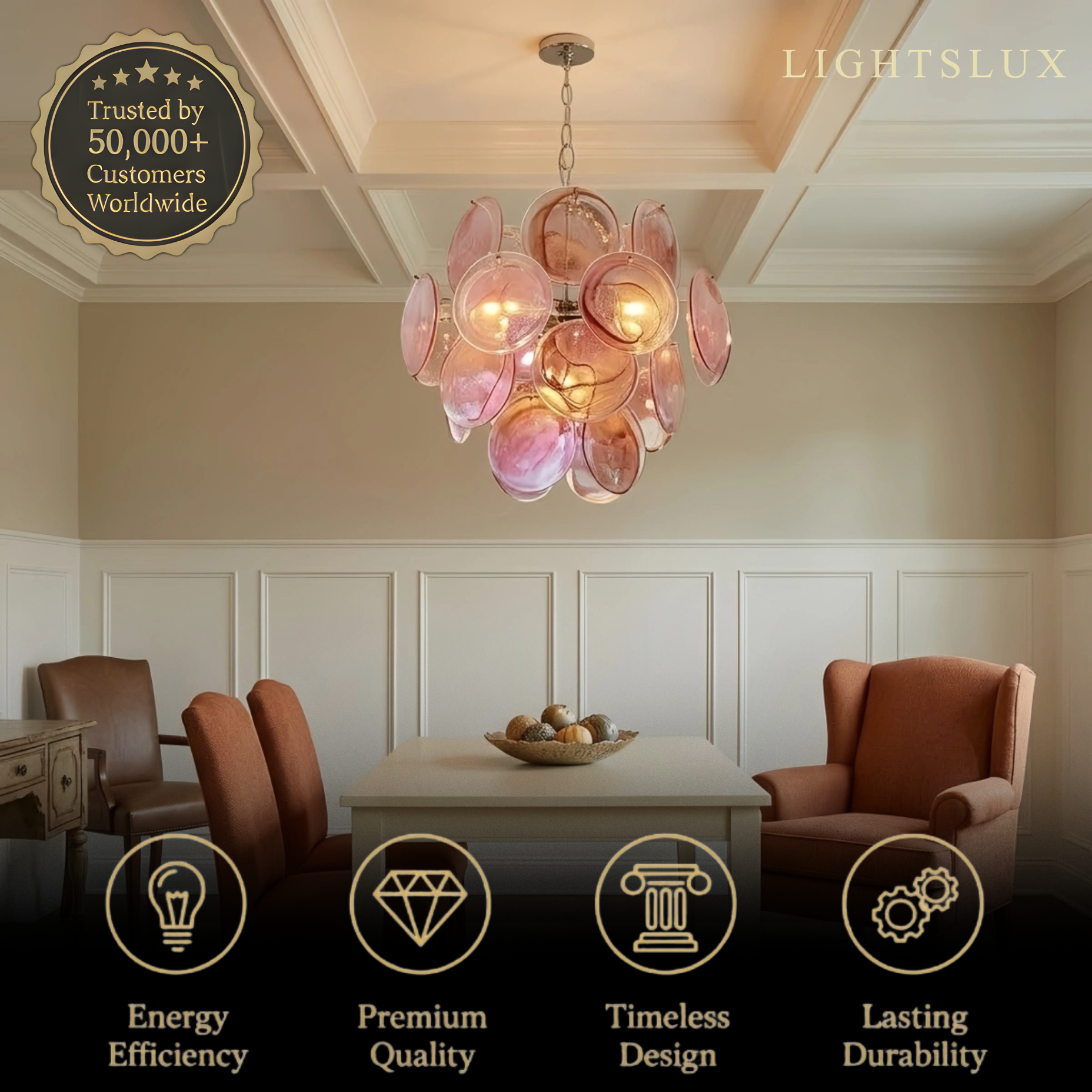 ExcelisArt Deco Chandelier -Handcrafted Iridescent Cloud Glass for Bedroom