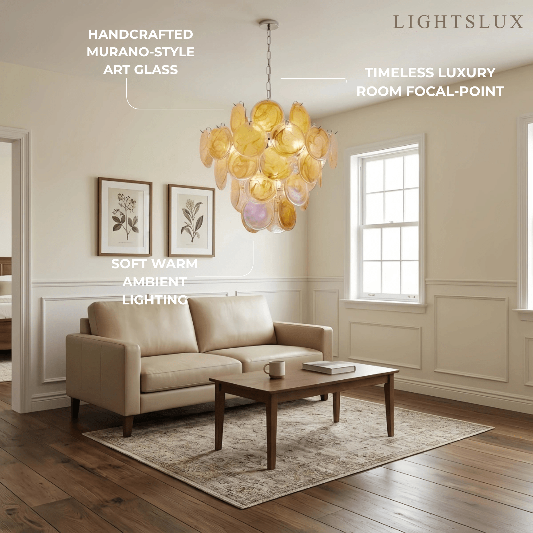 Vetro Luxury Chandelier - Iron Glass Crystal with Tri-color LED Multi-color for Living RoomSOFT