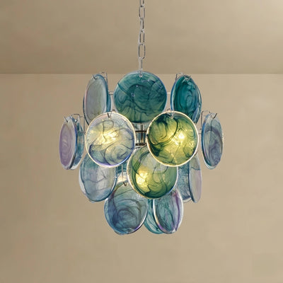 Excelis Art Deco Chandelier -- Handcrafted Iridescent Cloud Glass for Dining Room