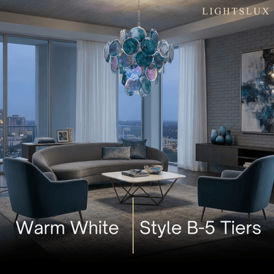 Excelis Art Deco Chandelier -- Handcrafted Iridescent Cloud Glass for Dining Room