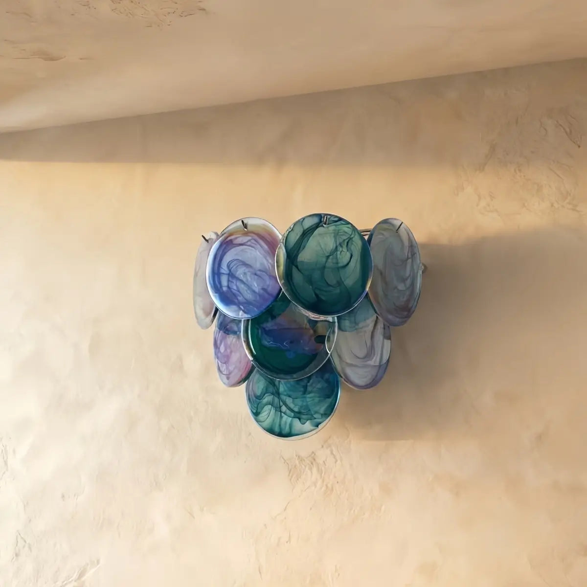 Excelis Art Deco Chandelier -- Handcrafted Iridescent Cloud Glass for Dining Room