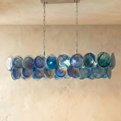 Excelis Art Deco Chandelier -- Handcrafted Iridescent Cloud Glass for Dining Room