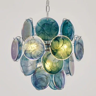 Excelis Art Deco Chandelier -- Handcrafted Iridescent Cloud Glass for Dining Room