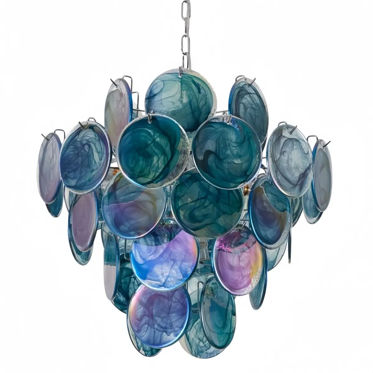 Excelis Art Deco Chandelier -- Handcrafted Iridescent Cloud Glass for Dining Room