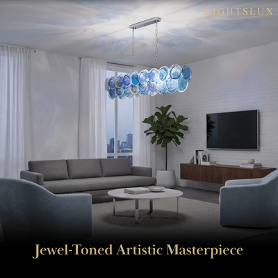 Excelis Art Deco Chandelier -- Handcrafted Iridescent Cloud Glass for Living Room