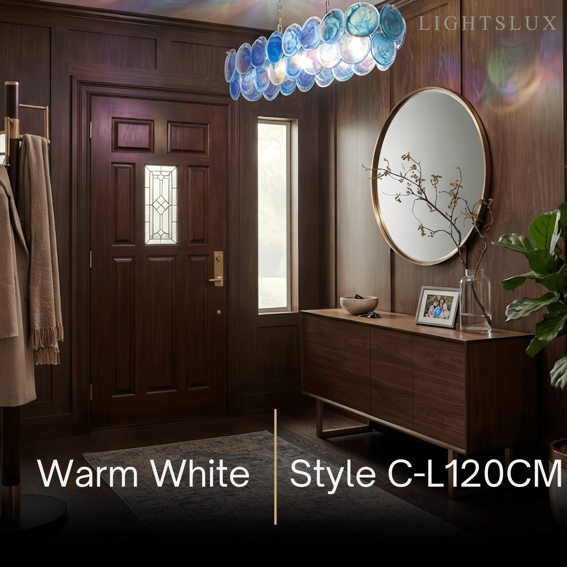Excelis Art Deco Chandelier -- Handcrafted Iridescent Cloud Glass for Entryway