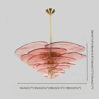 Art Deco Chandelier - Hand-blown Glass Iron Frame - Pink