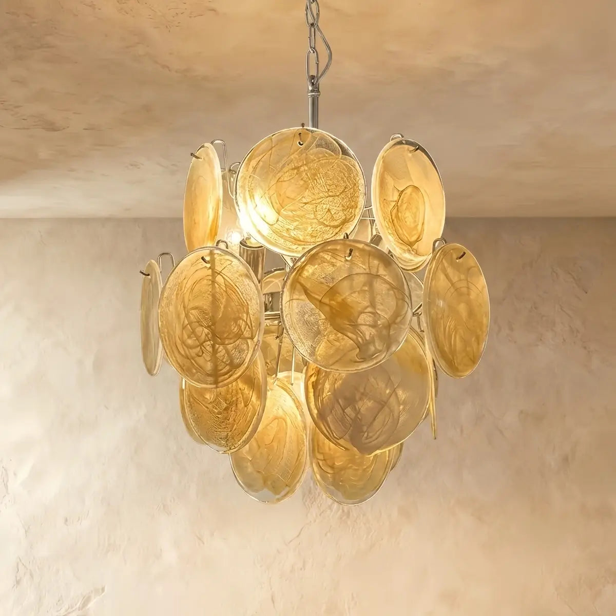 Vetro Art Deco  Chandelier -- Dimmable 3-Color Change for yellow