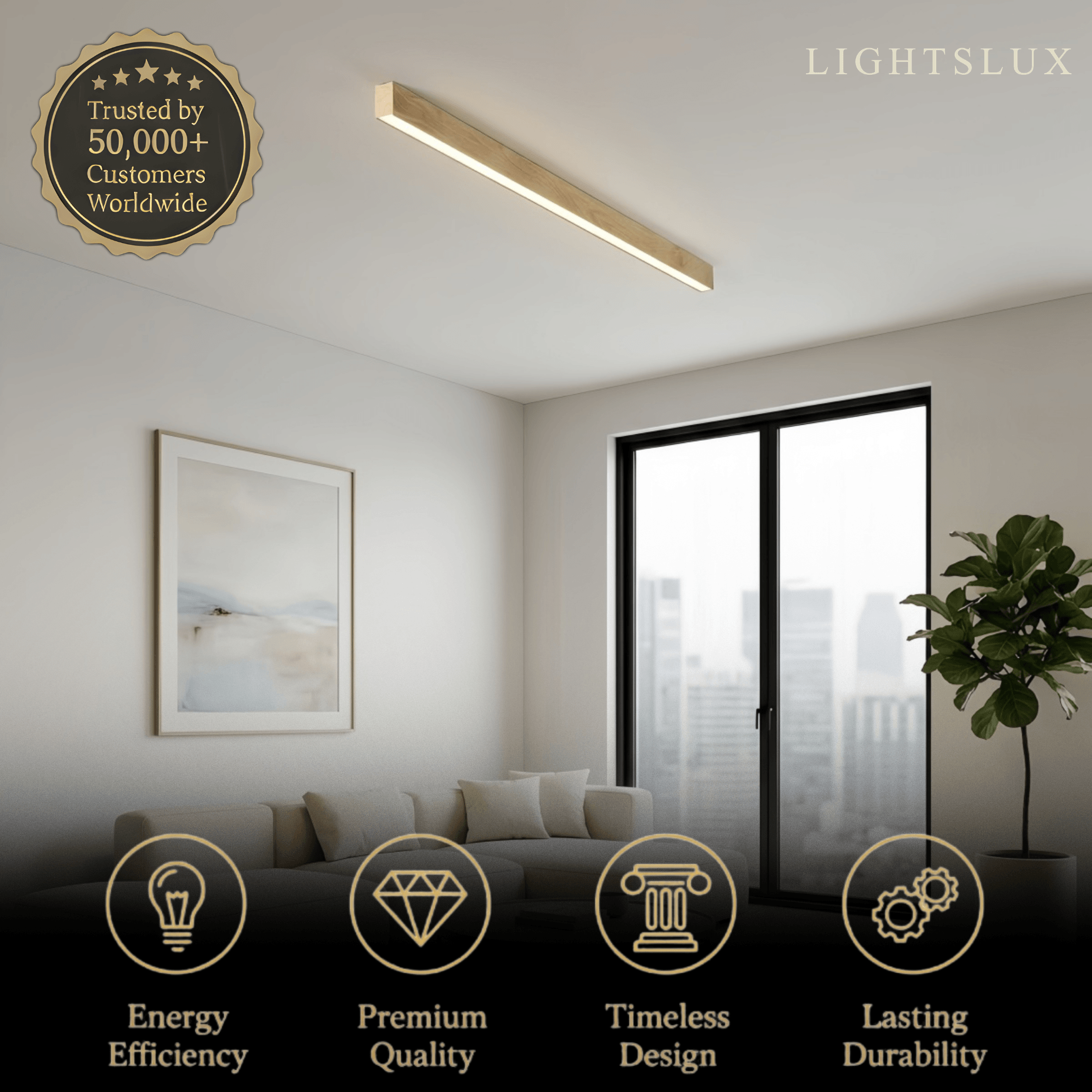 Zenno Minimalist Linear Ceiling Light -- Iron & Acrylic Wood-Grain Natural Wood/Walnut for Hallway