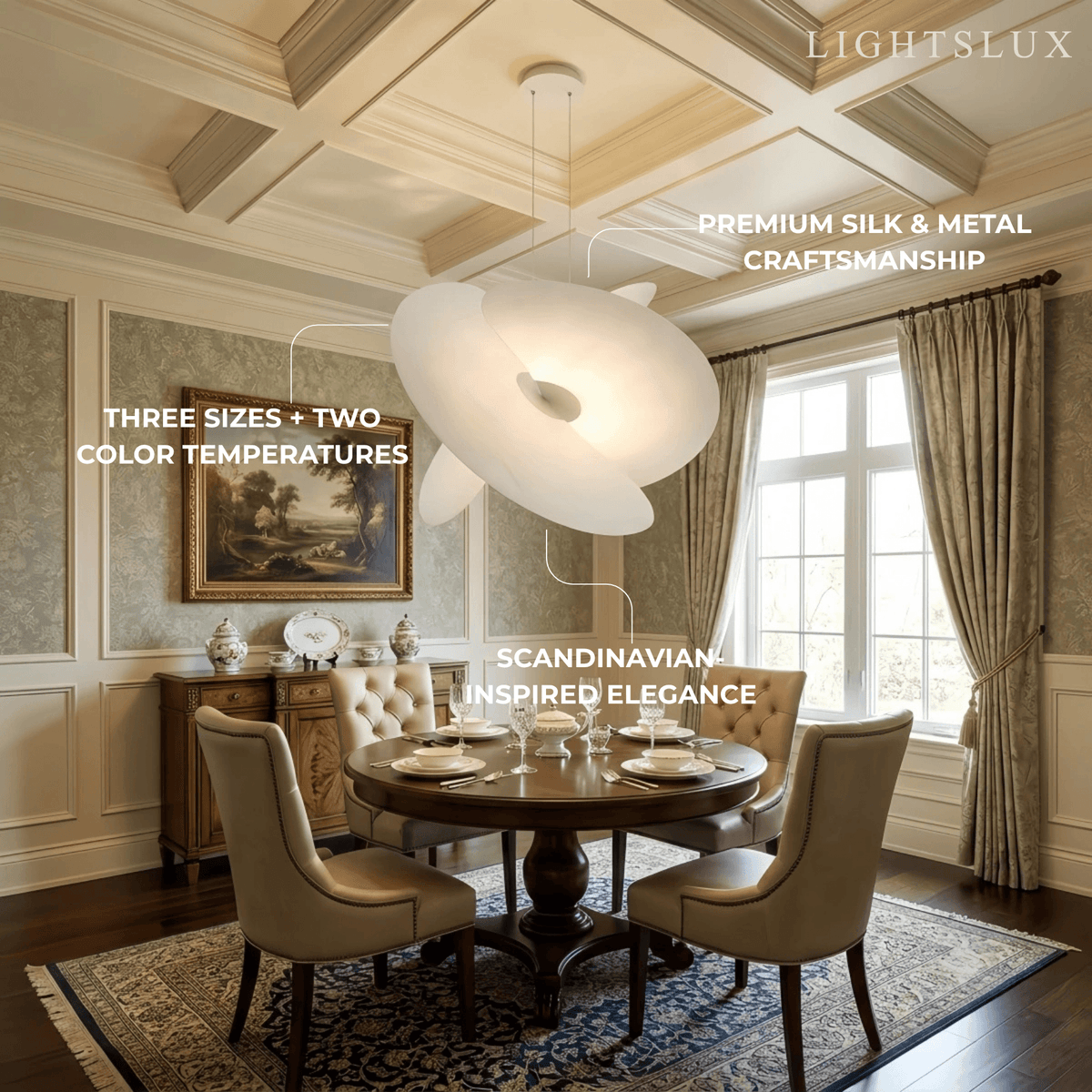 Velora Designer Silk Pendant Light -- Metal & Silk for Living Room
