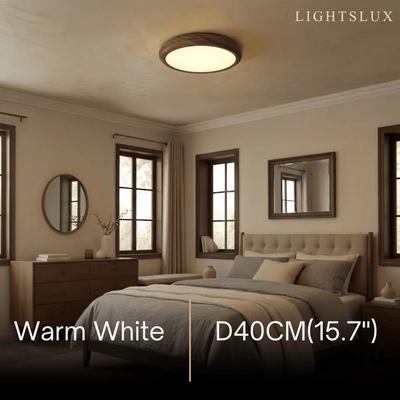 Scandinavian Round Ceiling Light – Metal & Acrylic, Walnut for Bedroom