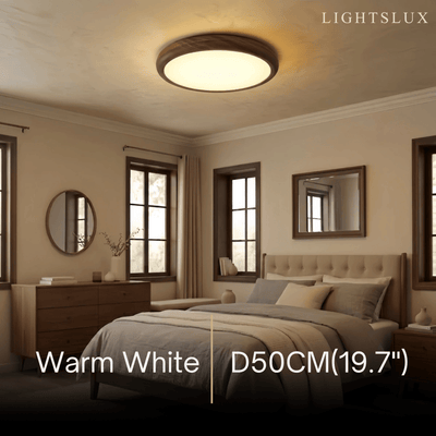 Scandinavian Round Ceiling Light – Metal & Acrylic, Walnut for Bedroom 