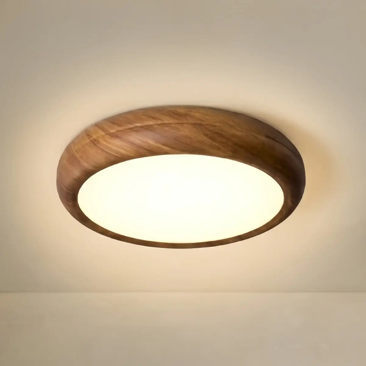 Scandinavian Round Ceiling Light – Metal & Acrylic, Walnut for Bedroom & Kitchen 