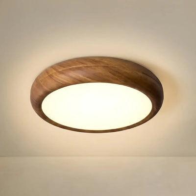 Scandinavian Round Ceiling Light – Metal & Acrylic, Walnut for Bedroom & Kitchen 