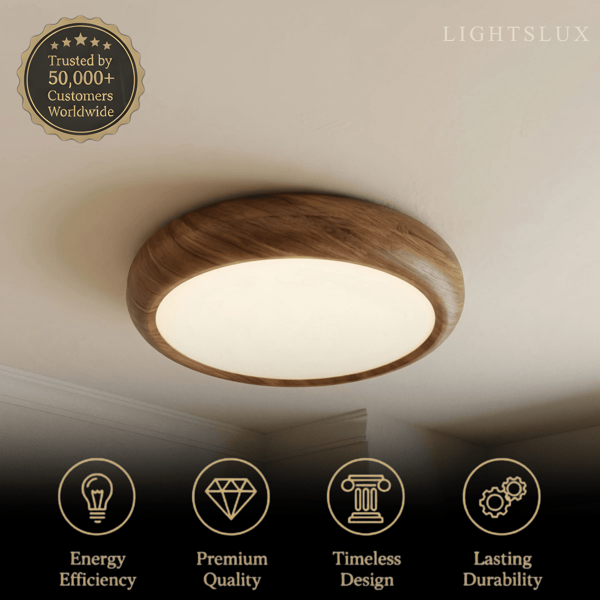 Scandinavian Round Ceiling Light – Metal & Acrylic, Walnut for Bedroom & Kitchen