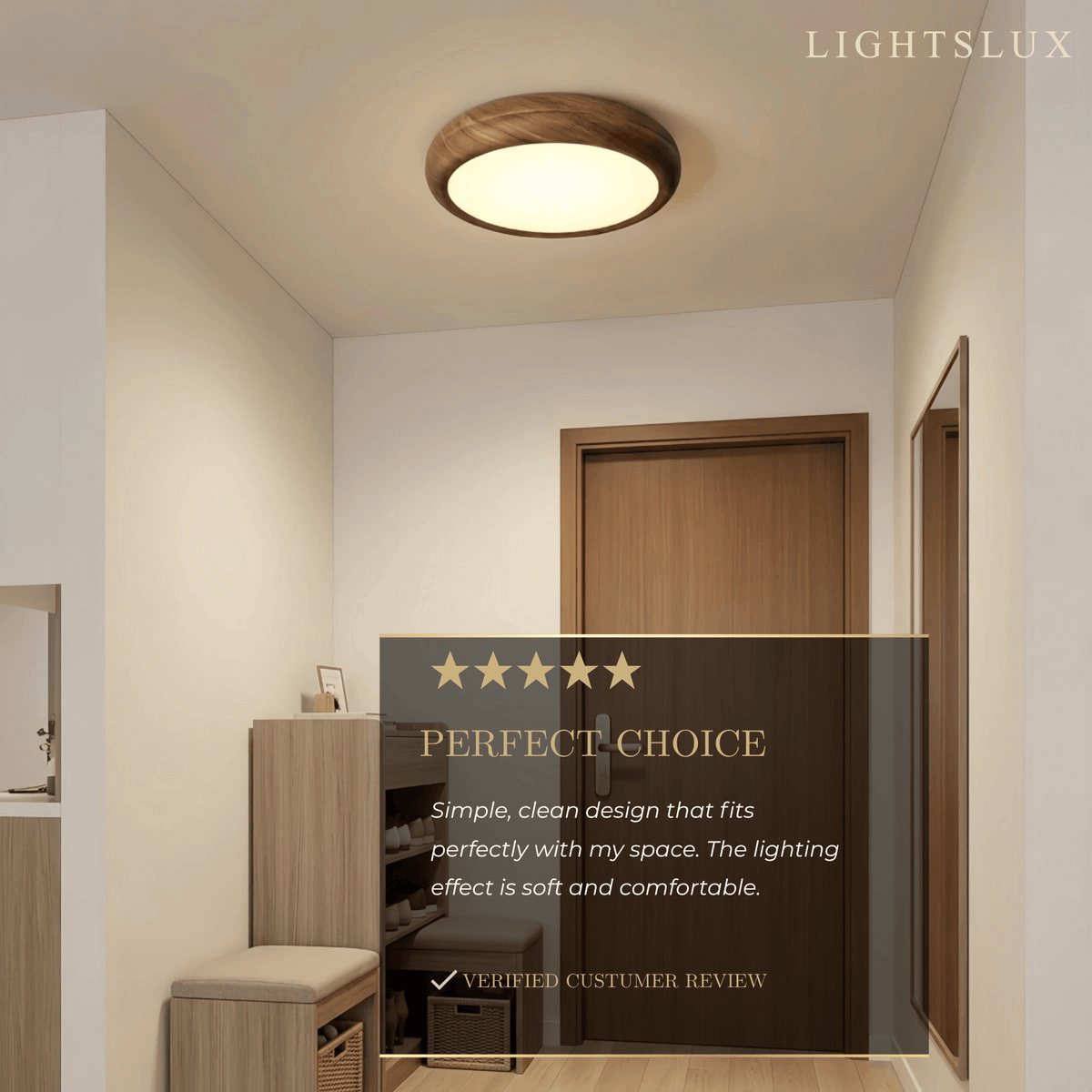 Scandinavian Round Ceiling Light – Metal & Acrylic, Walnut for Entryway