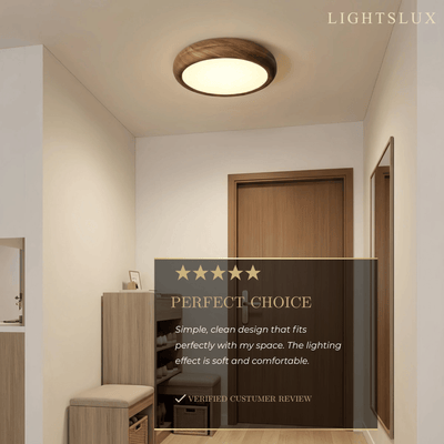 Scandinavian Round Ceiling Light – Metal & Acrylic, Walnut for Entryway