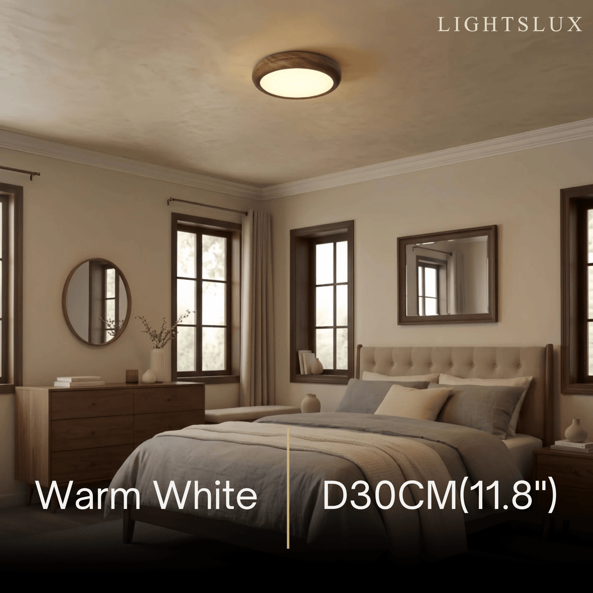Scandinavian Round Ceiling Light – Metal & Acrylic, Walnut for Bedroom 