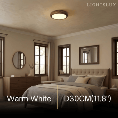 Scandinavian Round Ceiling Light – Metal & Acrylic, Walnut for Bedroom 
