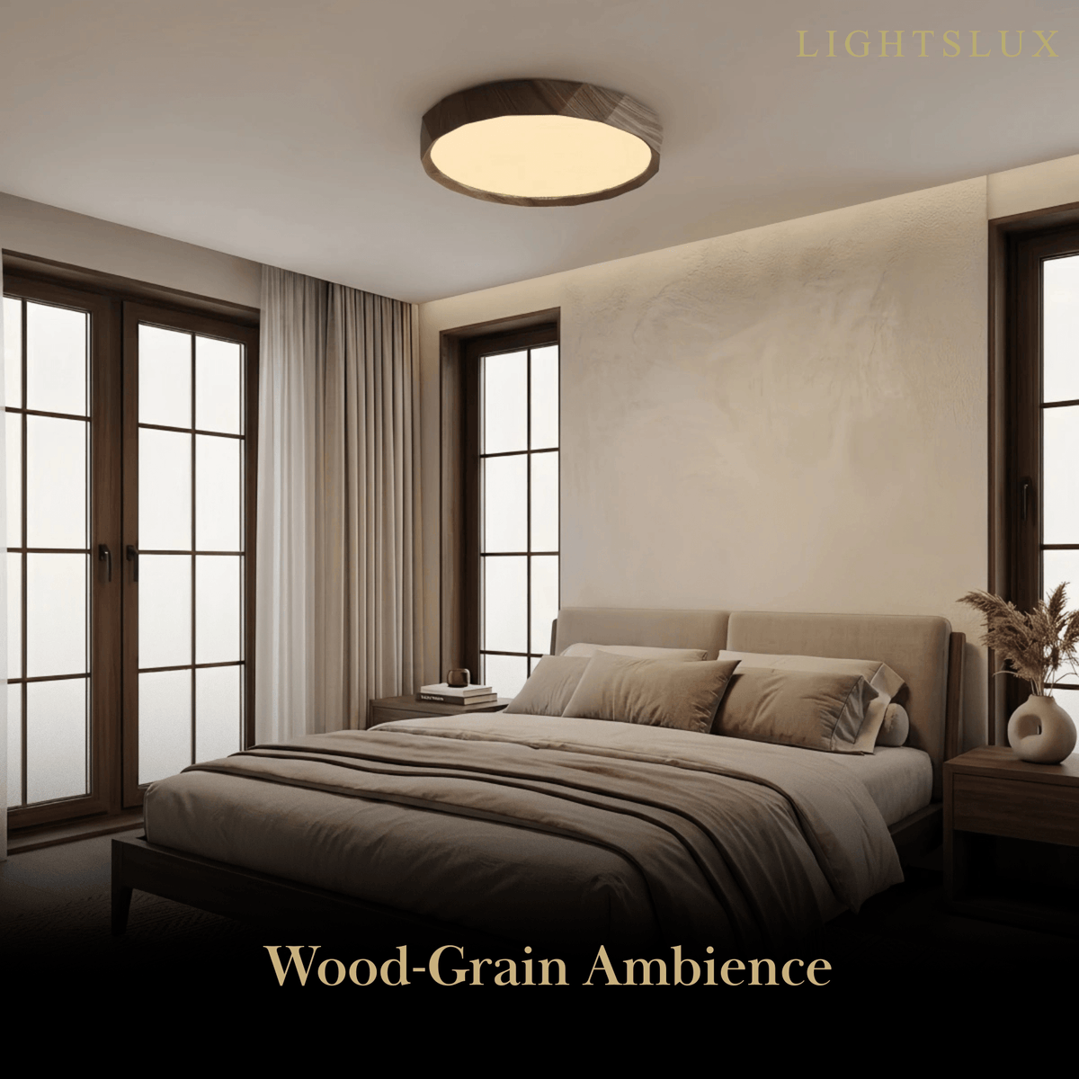 Arcato Vintage Wood‑Grain Ceiling Light - Iron & Acrylic for Bedroom